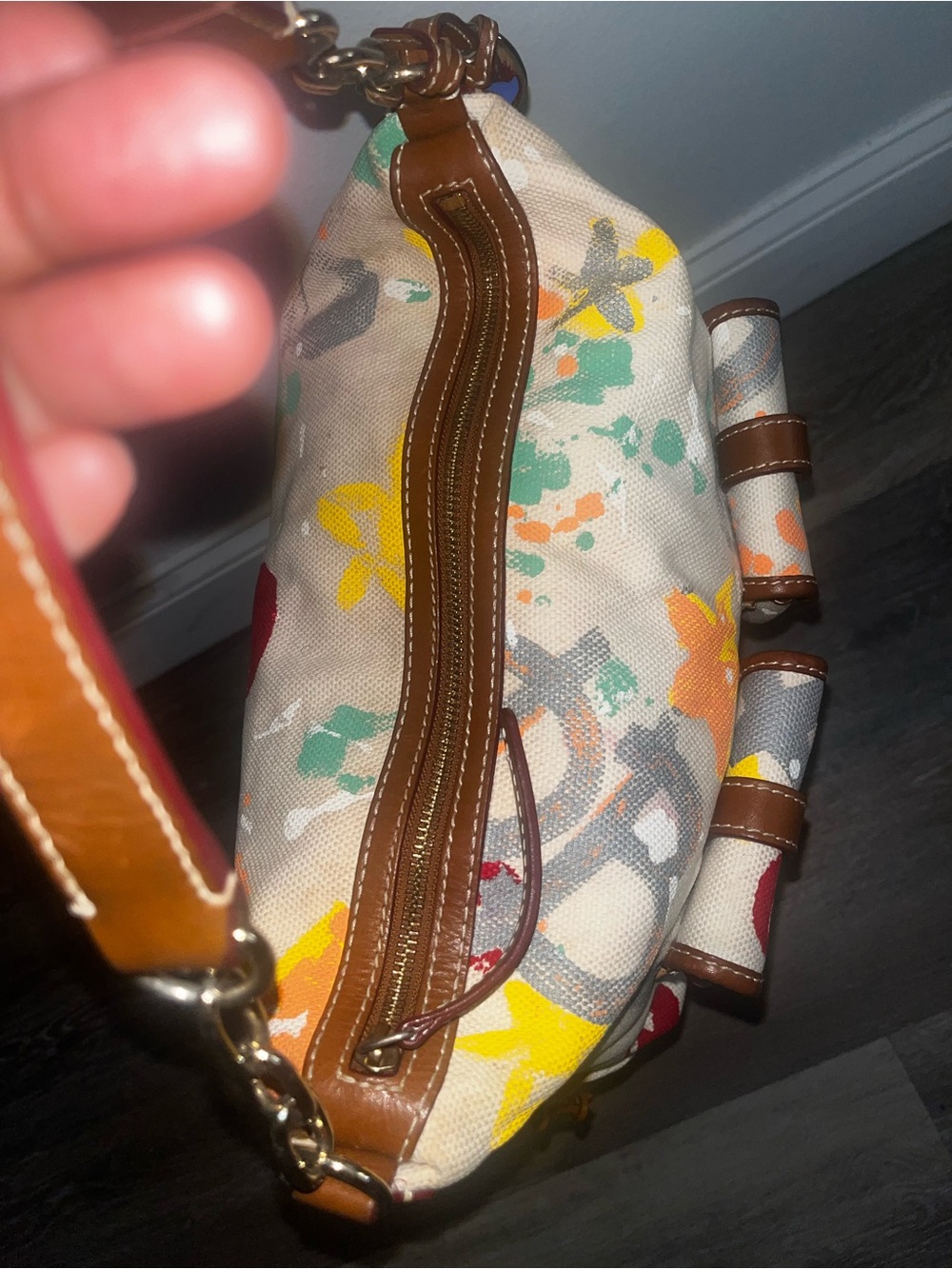 Dooney & Bourke Multicolor Floral Canvas Shoulder Bag with Brown Trim - Picture 7 of 11